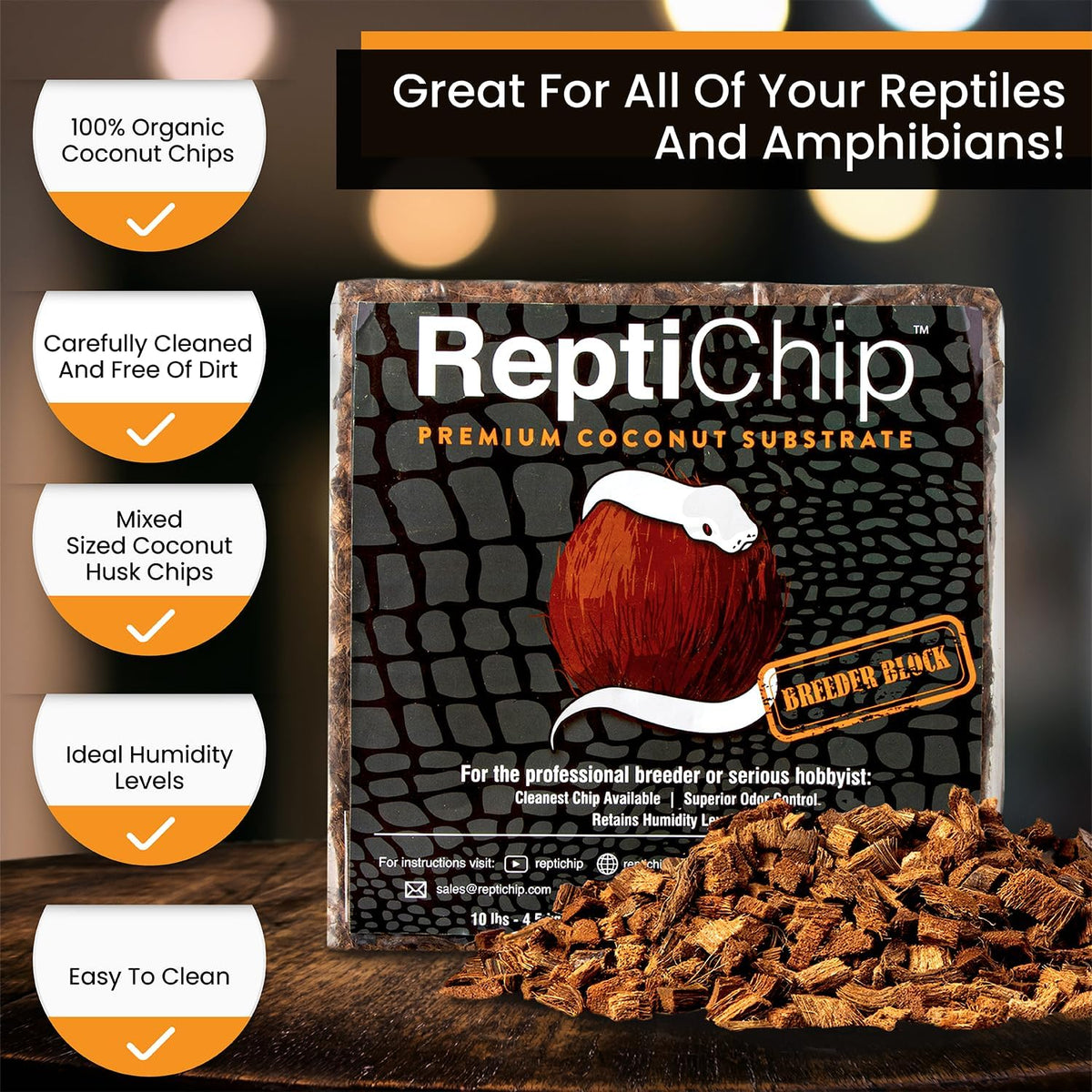 ReptiChip Reptile Substrate Coconut Chip Bedding 72 Quart Compressed - 1 Breeder Block - image 3