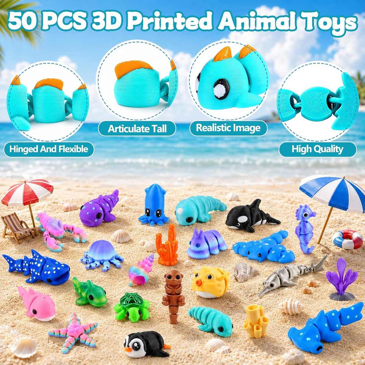 Celltestria 18PCS 3D Printed Skeleton Fidget Toys with Coffin Storage - 50Pcs 3D Ocean Animals - image 4