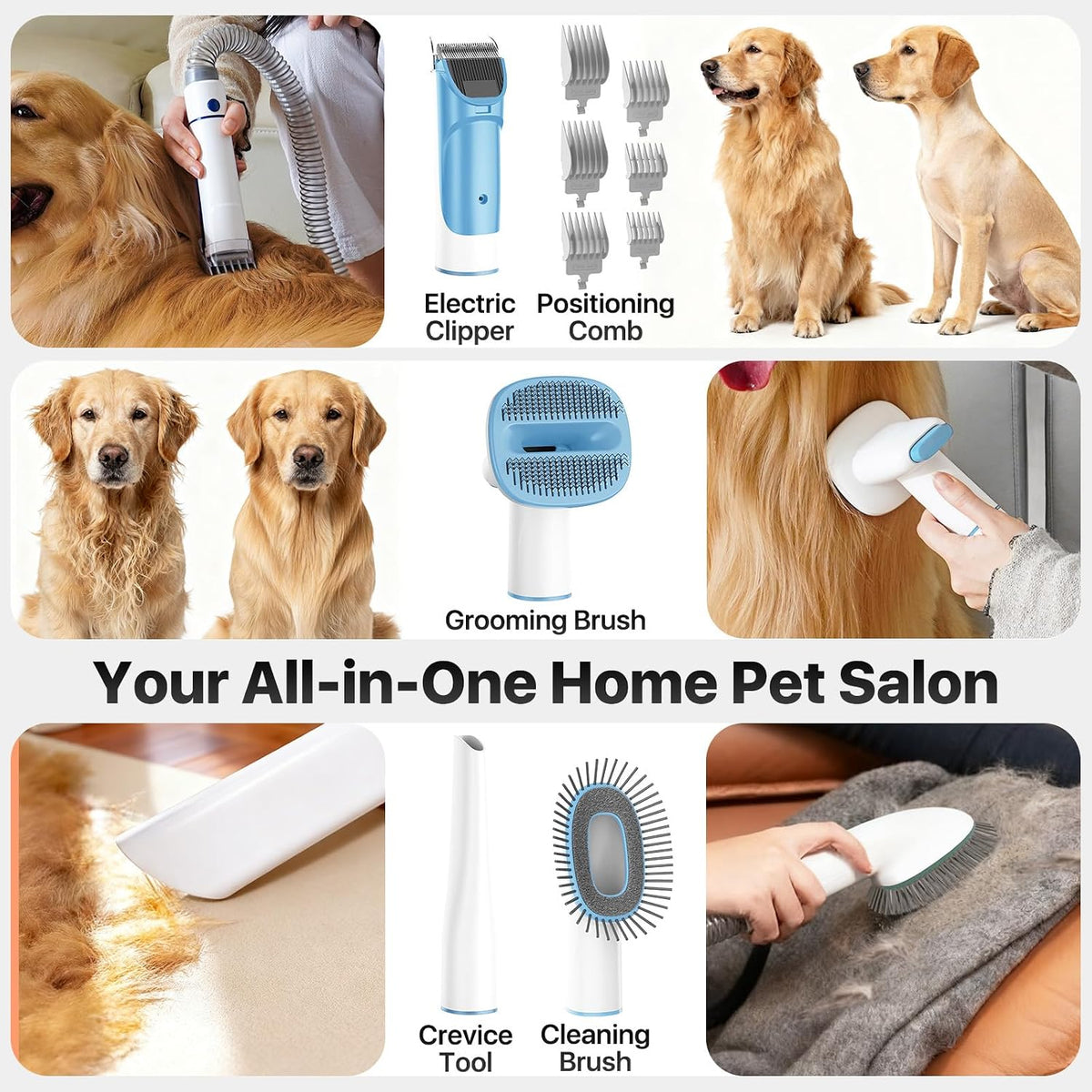 Buenkee Dog Grooming Vacuum Kit, 15000Pa Clipper, Shedding Brush - Blue - image 3