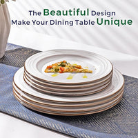 GBHOME Ceramic Dinnerware Sets,18 pcs Embossed Elegant Stoneware Plates and Bowls Sets, Housewarming Wedding Gift | Dishwasher & Microwave Safe | Dishes Set Service for 6