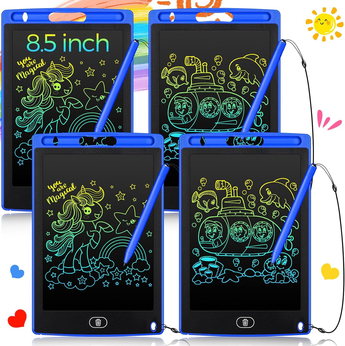 Zonon 4 Pcs LCD Writing Tablet for Kid, Red, Green, Pink - Blue