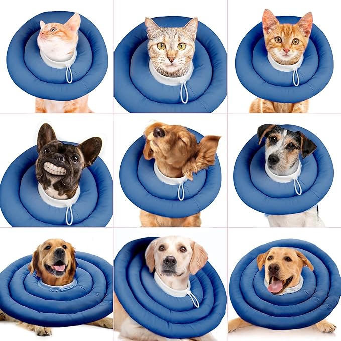 IDOMIK Dog Recovery Collar, Waterproof Soft Dog Cone After Surgery, Comfy Protective Elizabethan Collar Alternative for Dogs Cats, Adjustable Pet Neck Donut Cone Anti-Licking Biting Wounds,Navy,M