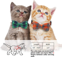 2 Pack/Set Cat Collar Breakaway with Cute Bow Tie and Bell for Kitty - Green+Orange / Plaid - image 2