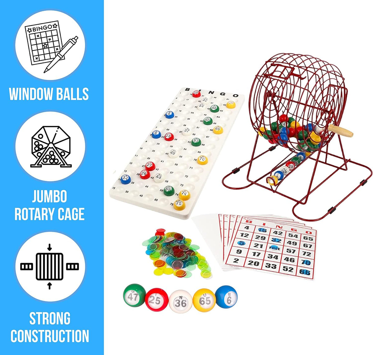 Regal Games Deluxe Bingo Game Set with Cage, Board, Balls - Professional Red 18 Card - image 3