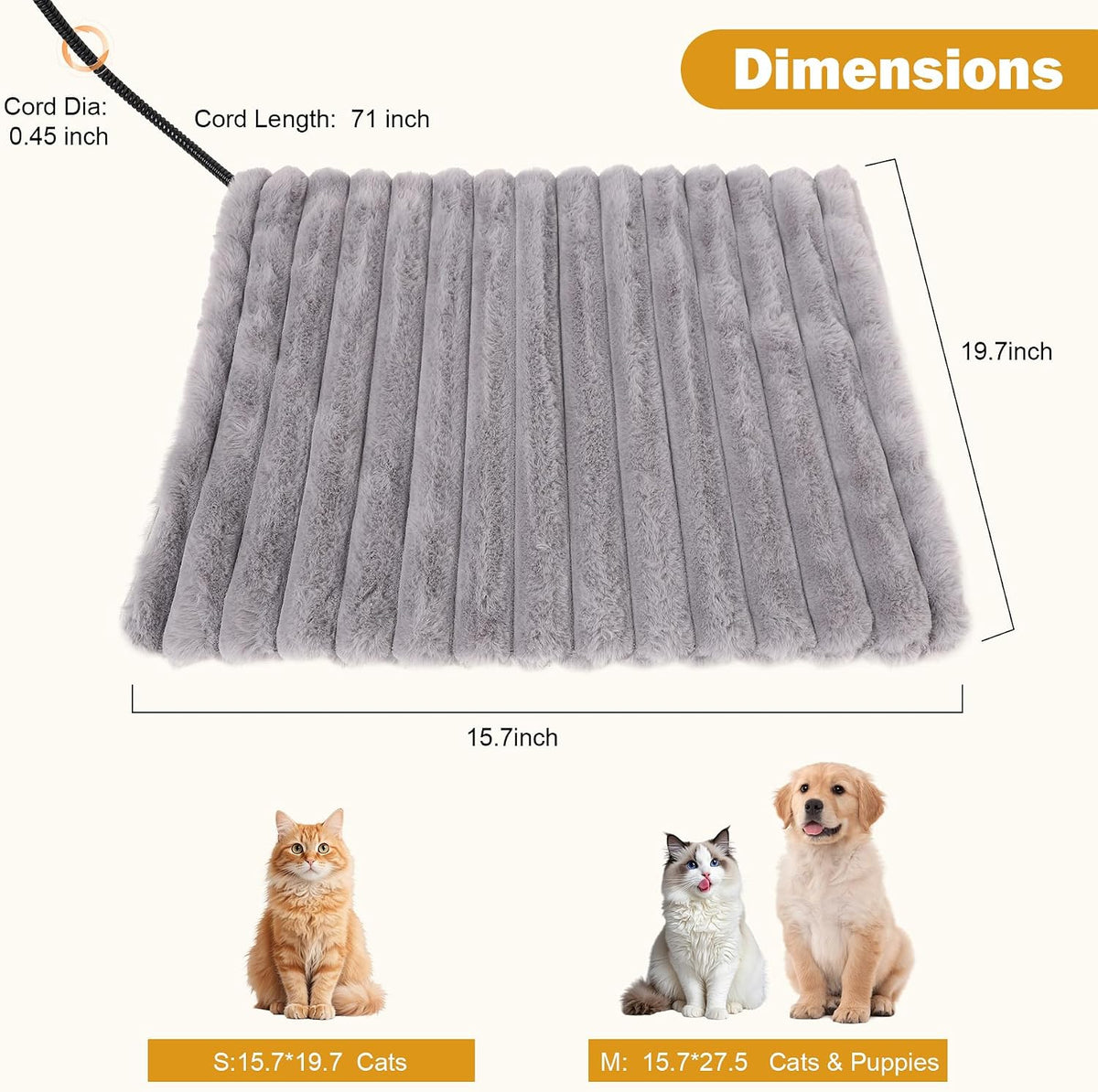 Pet Heating Pad for Cats Dogs Electric Heated Bed Waterproof Warming - Stripe Grey / X-Small:15.7x19.7in - image 2