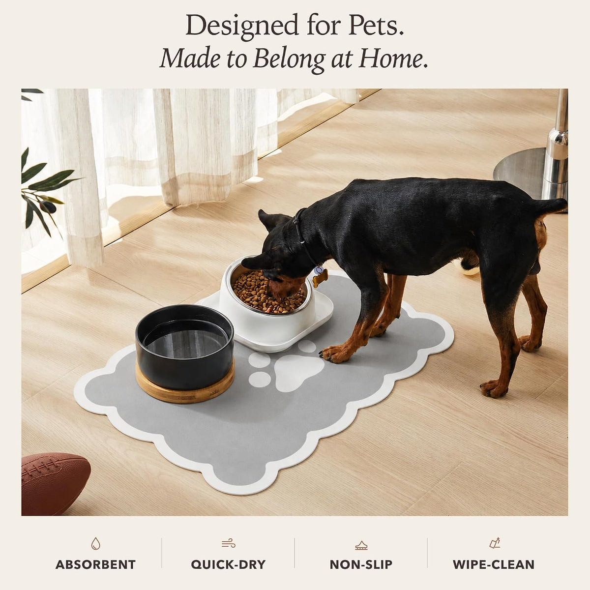Scalloped Dog Feeding Mat, Beige White, 14" X 19” – Essentials for Dogs - Grey / 19"L x 14"W - image 3