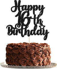 Gyufise 1Pc Happy 80th Birthday Cake Topper Glitter Cheers to 80 - 16th / Black