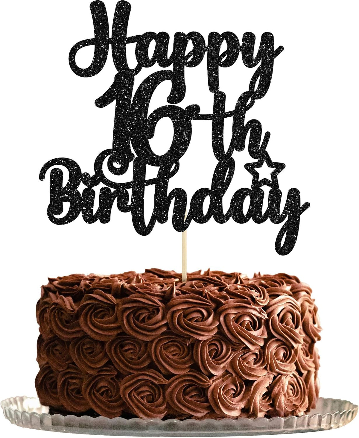 Gyufise 1Pc Happy 80th Birthday Cake Topper Glitter Cheers to 80 - 16th / Black