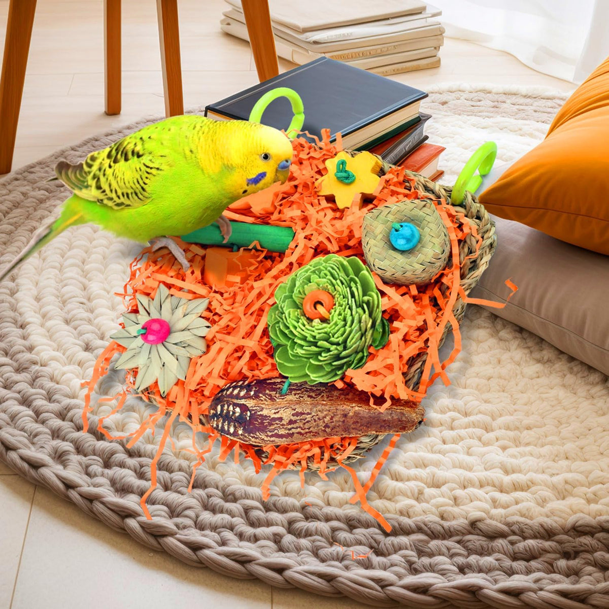KATUMO Bird Toys, Grass Mat Foraging Climb Toy for Parakeet Cockatiel – Essentials for Birds - Orange - image 4