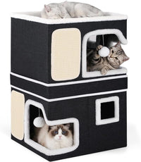 Shikha 2 Story Cat Bed House for Indoor Cats with Scratch Pads Black – Essentials for Cats - Black / Double / Without Heating Pad