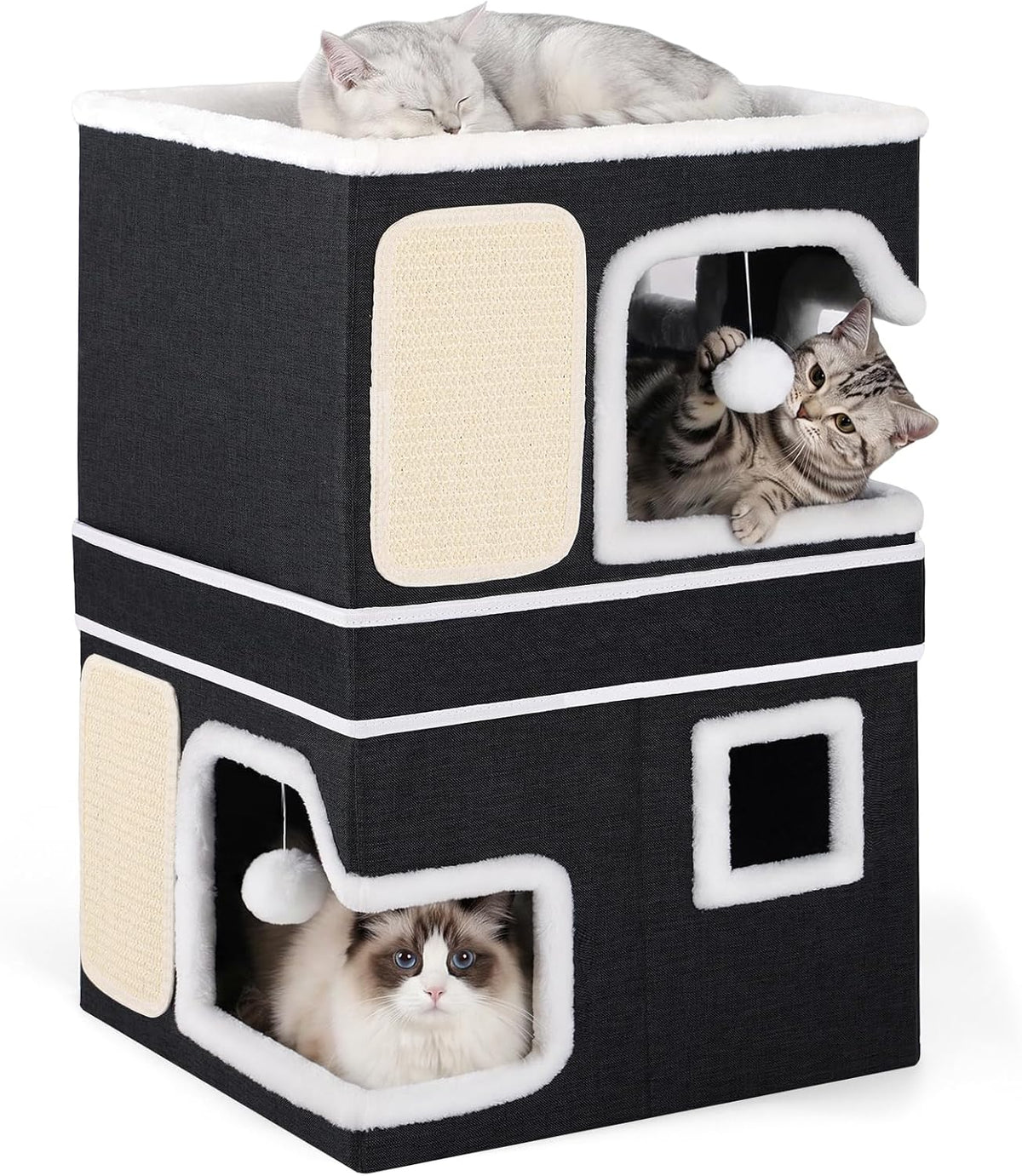 Shikha 2 Story Cat Bed House for Indoor Cats with Scratch Pads Black – Essentials for Cats - Black / Double / Without Heating Pad