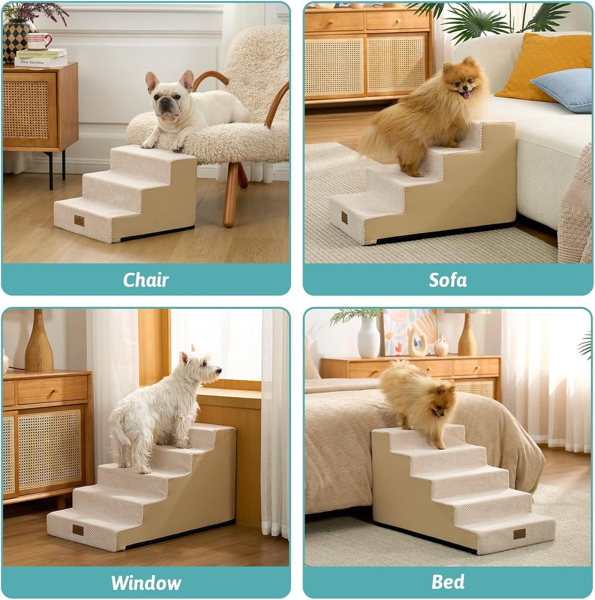 COZY KISS Dog Stairs for Small Dogs - Slope-Beige / 4 / 15.7x17.7x11.7 inch - image 4