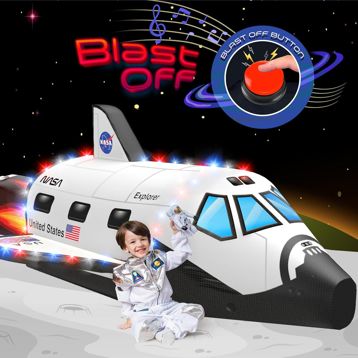 W&O Space Explorer Inflatable Fort with Lights & Sound - Space Shuttle
