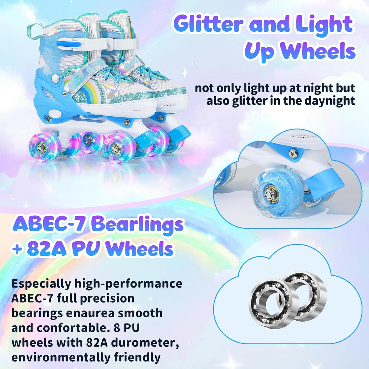 SHDSL pink rainbow light up adjustable roller skates for girls - view 28
