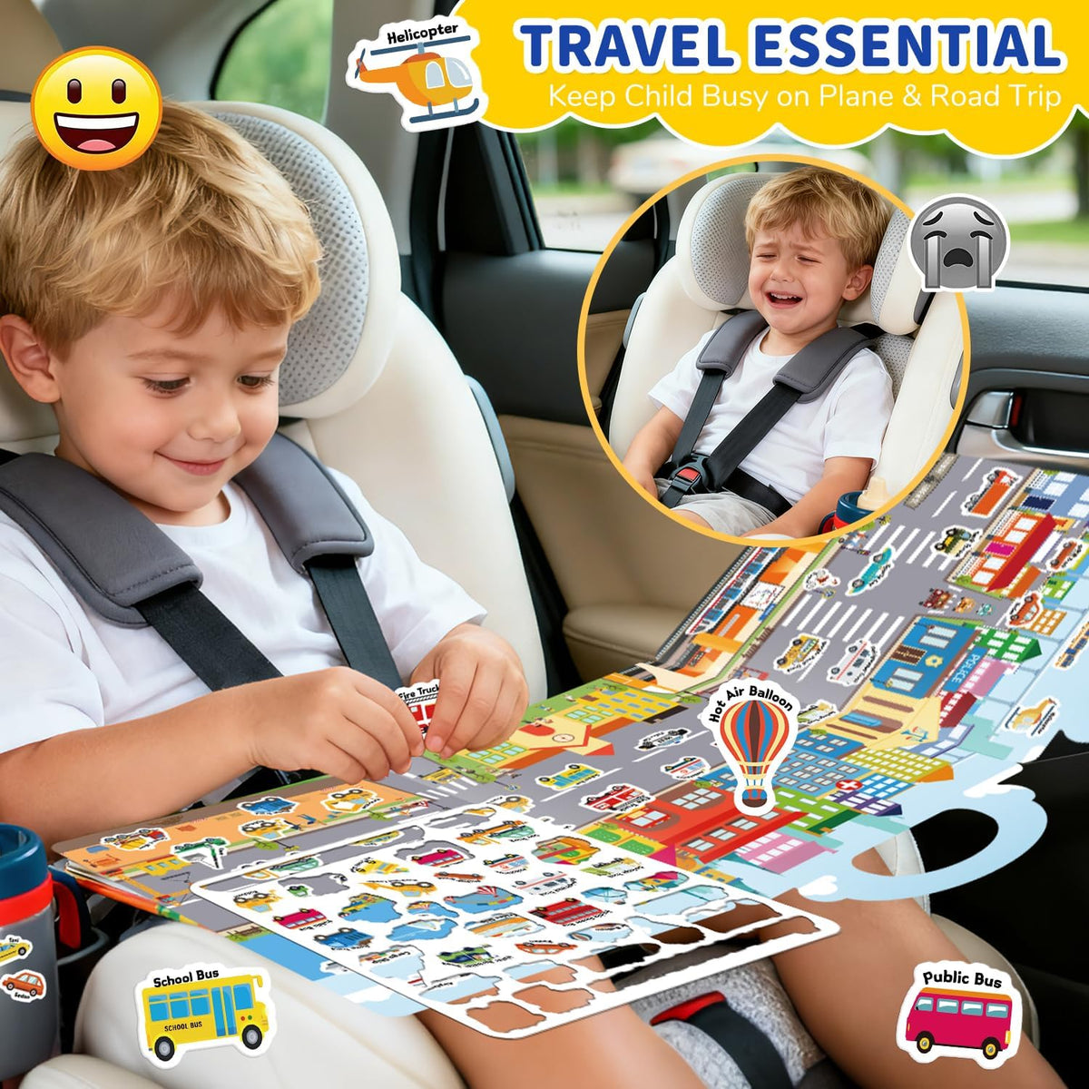 6 Sets Reusable Sticker Book for Toddlers 3-6 - Vehicles+Animals+Ocean+Dinosaurs+Space+Farm - image 3
