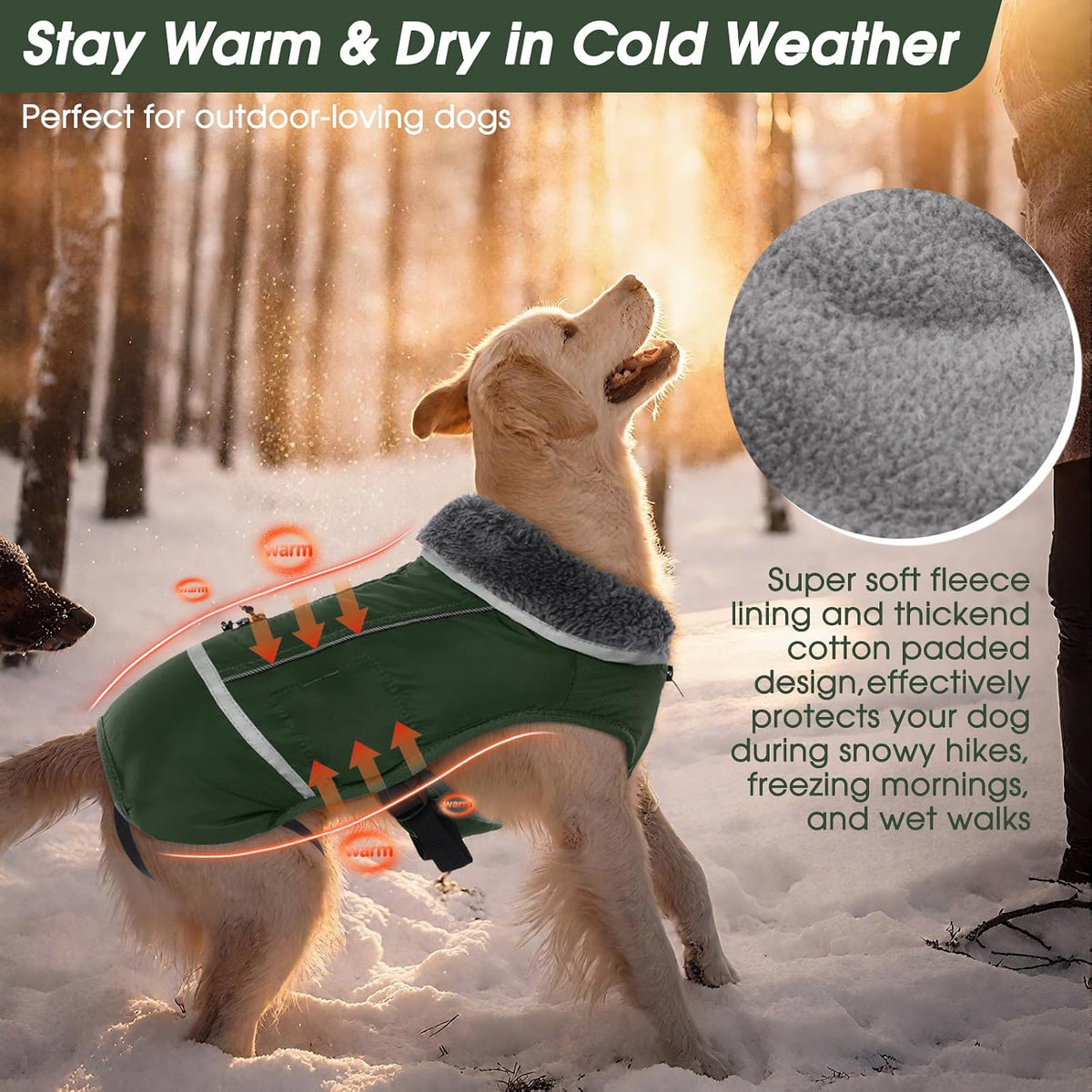 QBLEEV Warm Dog Coat, Reflective Dog Jacket - Armygreen / X-Large - image 3