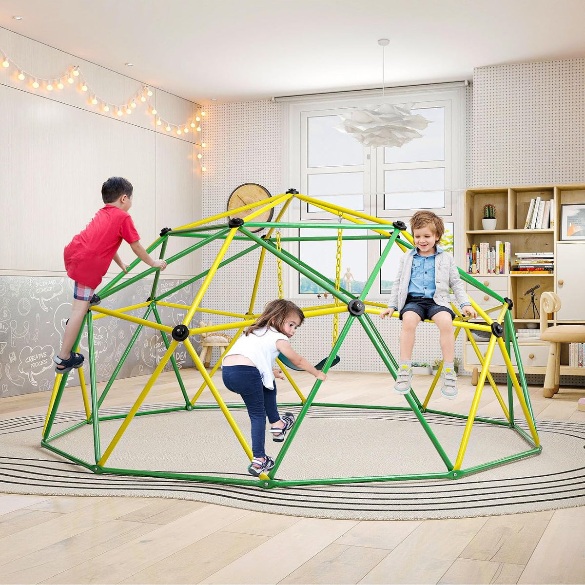 Costzon 8 ft climbing dome with slide for kids in green and yellow - view 4