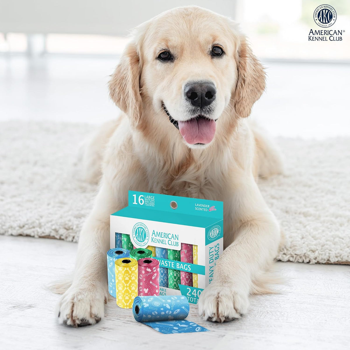 AKC Dog Poop Bags, 16 Rolls, Easy-Tear Bags, Assorted Colors - Toy Print / 240 Count - image 2