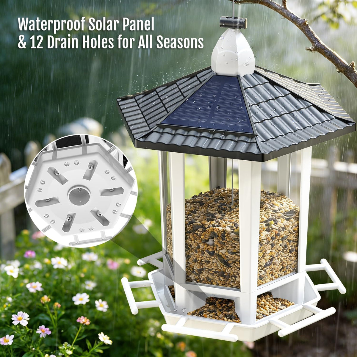 Birdream 2 Pack Solar Bird Feeders for Outdoors Hanging - Black&White / 1 Pack - image 3
