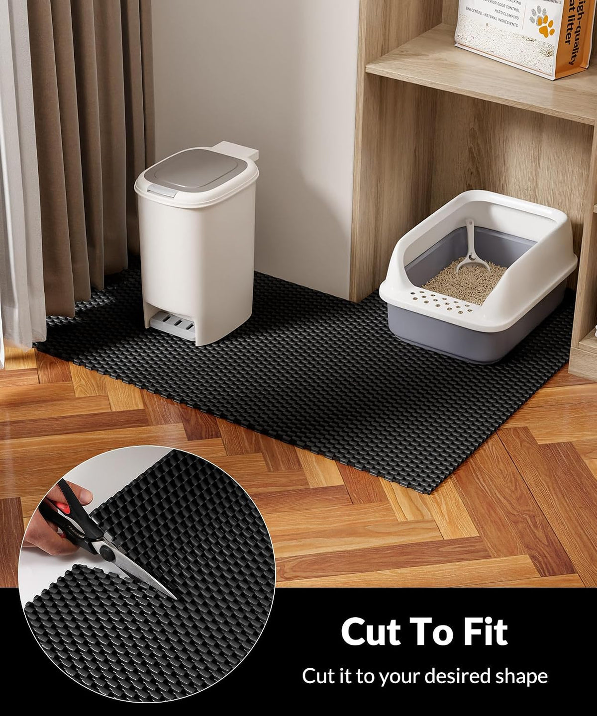 Cat Litter Mat, Cut to Fit Any Place - Black / 35x23 Inch - image 2