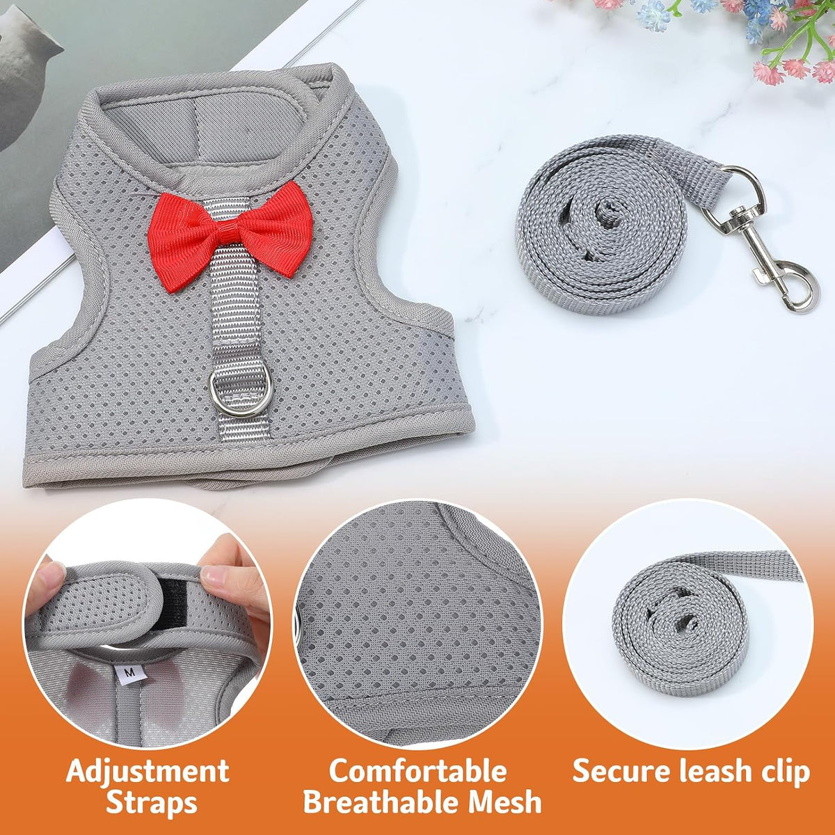 Prasacco grey size M bunny harness and leash set with mesh vest - view 3