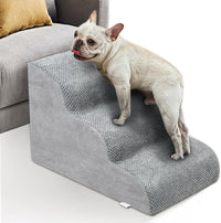Dog Stairs for Small Dogs, High Density Foam Dog Ramp - Fleece-Gray / 3 Steps
