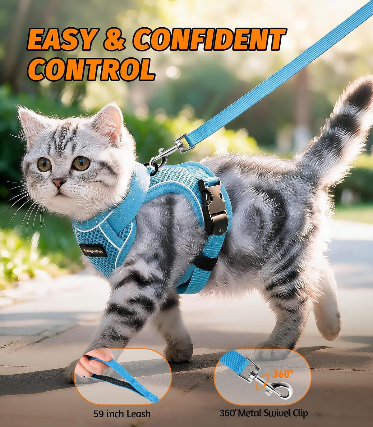 Cat Harness and Leash for Walking - Sky Blue / M (13-18lb) - image 3