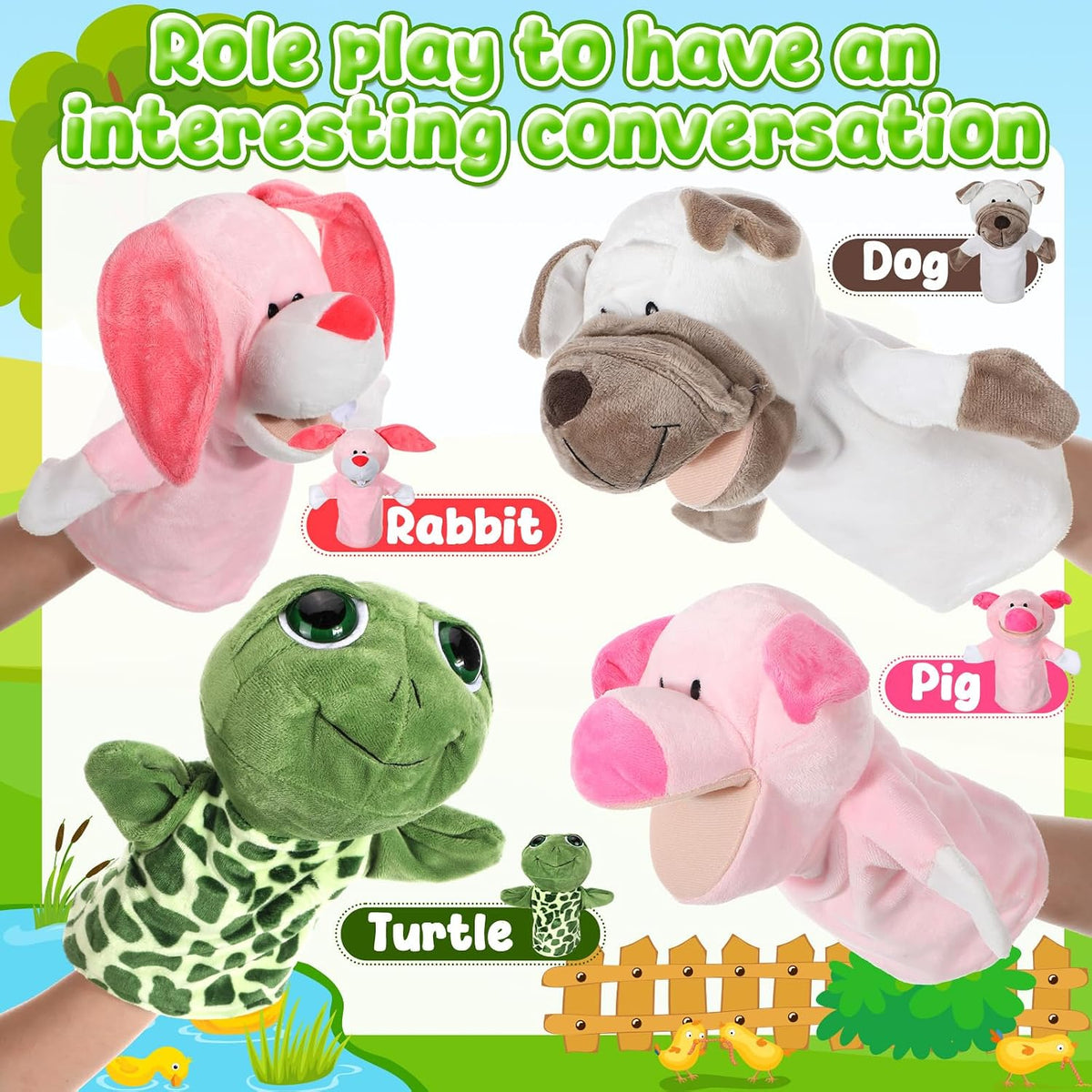 Roundfunny animal hand puppets set of 4: cow, frog, duck and sheep with movable mouths - view 5