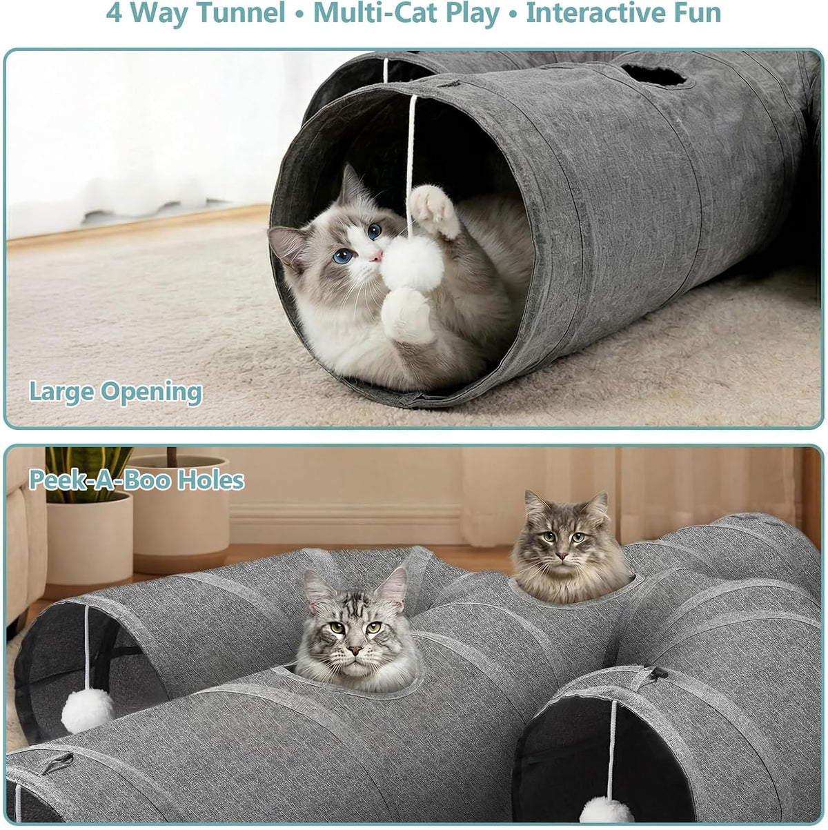 Ownpets Cactus Cat Tunnel 12" with Peek Holes for Indoor Large Cat - Cactus Shape / 12 Inches in Diameter - image 3