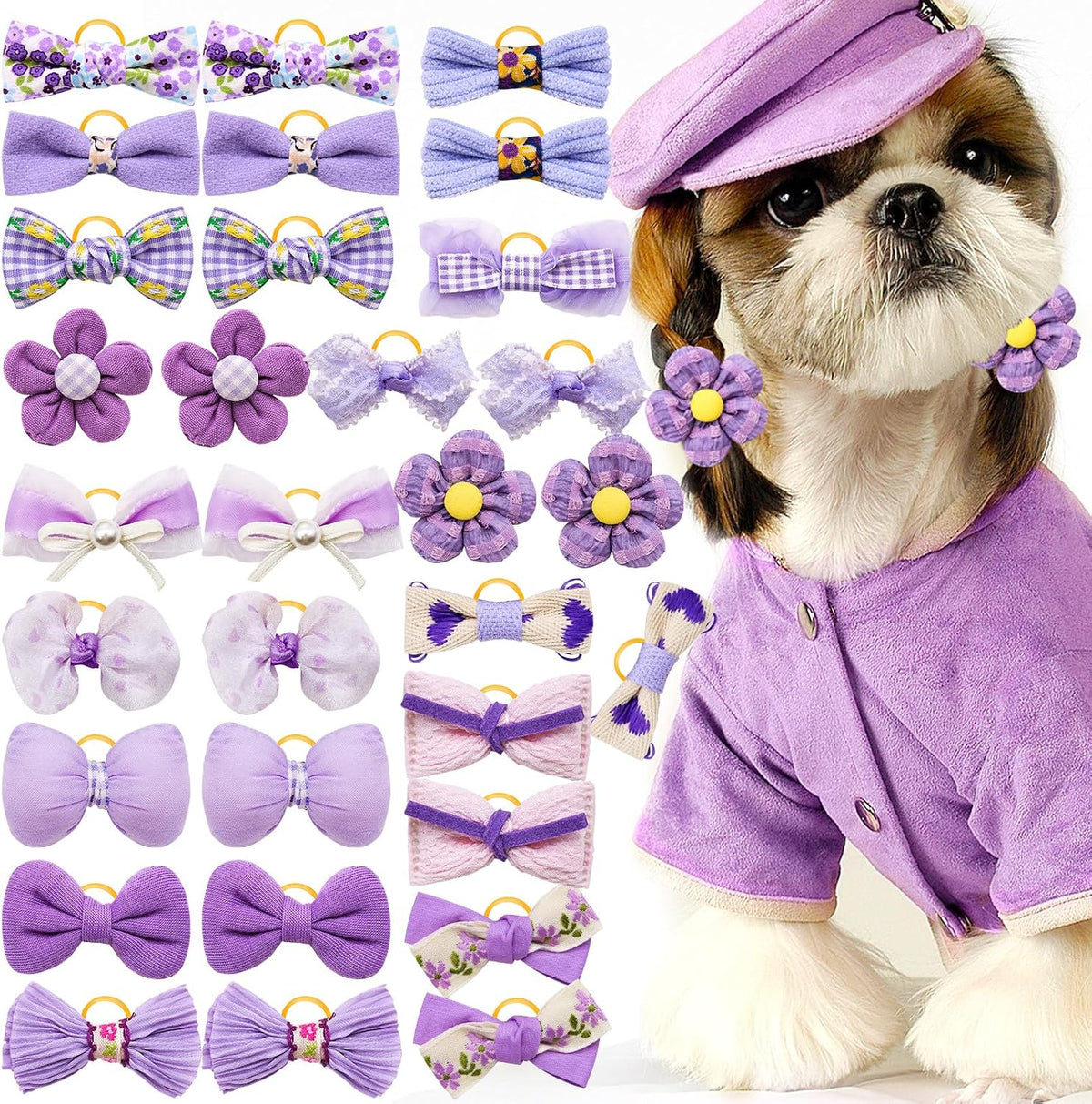 20Pcs Brown Dog Hair Bows with Rubber Bands for Small Medium Dogs – Essentials for Dogs - A334