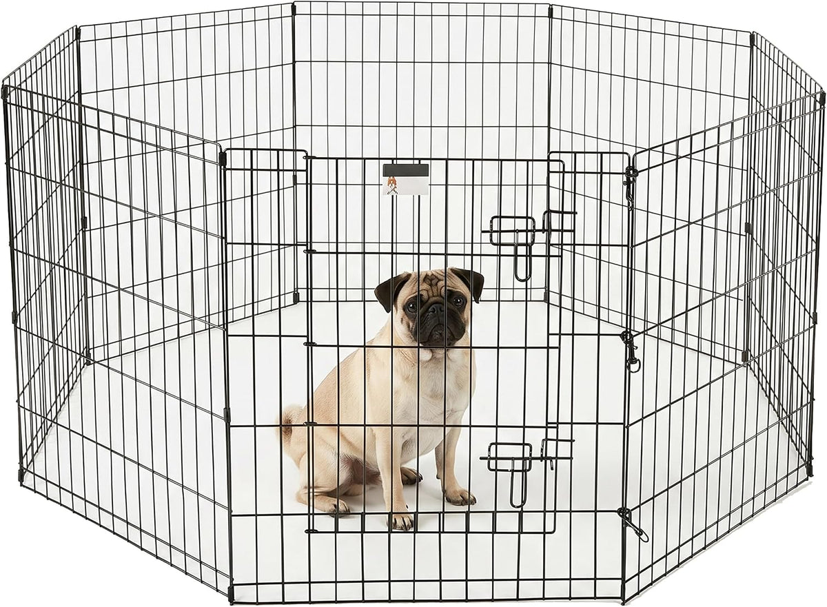 Dog Playpen - Foldable Metal Exercise Puppy Play Pen with 8 24x30in Panels - Indoor/Outdoor Pen - 24" X 30"