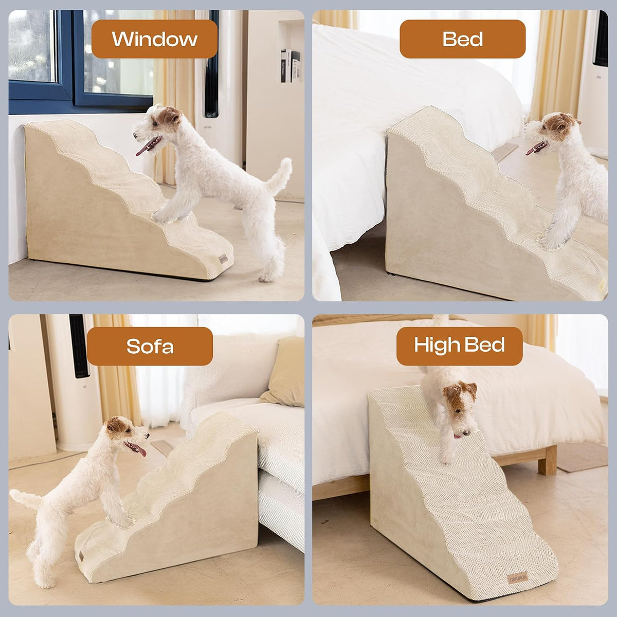 Miorun Dog Stairs for High Beds - Beige / 5.0 / Cover 24.5"H - image 3