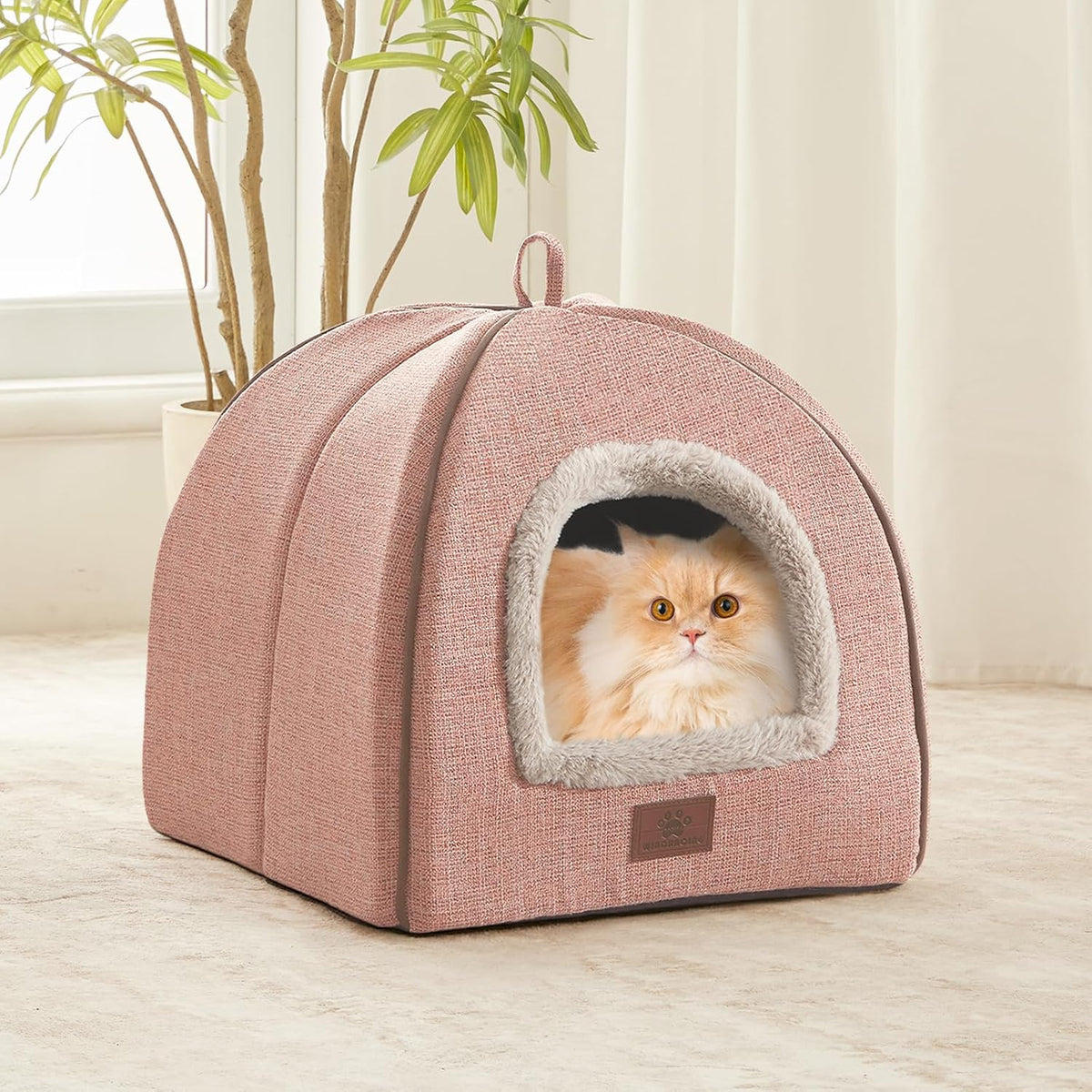 Cat Bed for Indoor Cats - Cat Cave Beds Cat House Cat Tent with Removable Washable Cushioned - Light Pink / L(17.5 x 17.5 x 17.5 Inch)