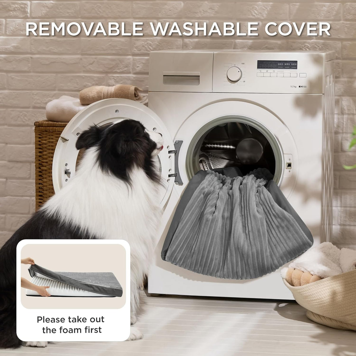 Bedsure ComfyFleece Large Dog Bed for Crate with Washable Cover - 41x27x3.3 / Charcoal Grey - image 3