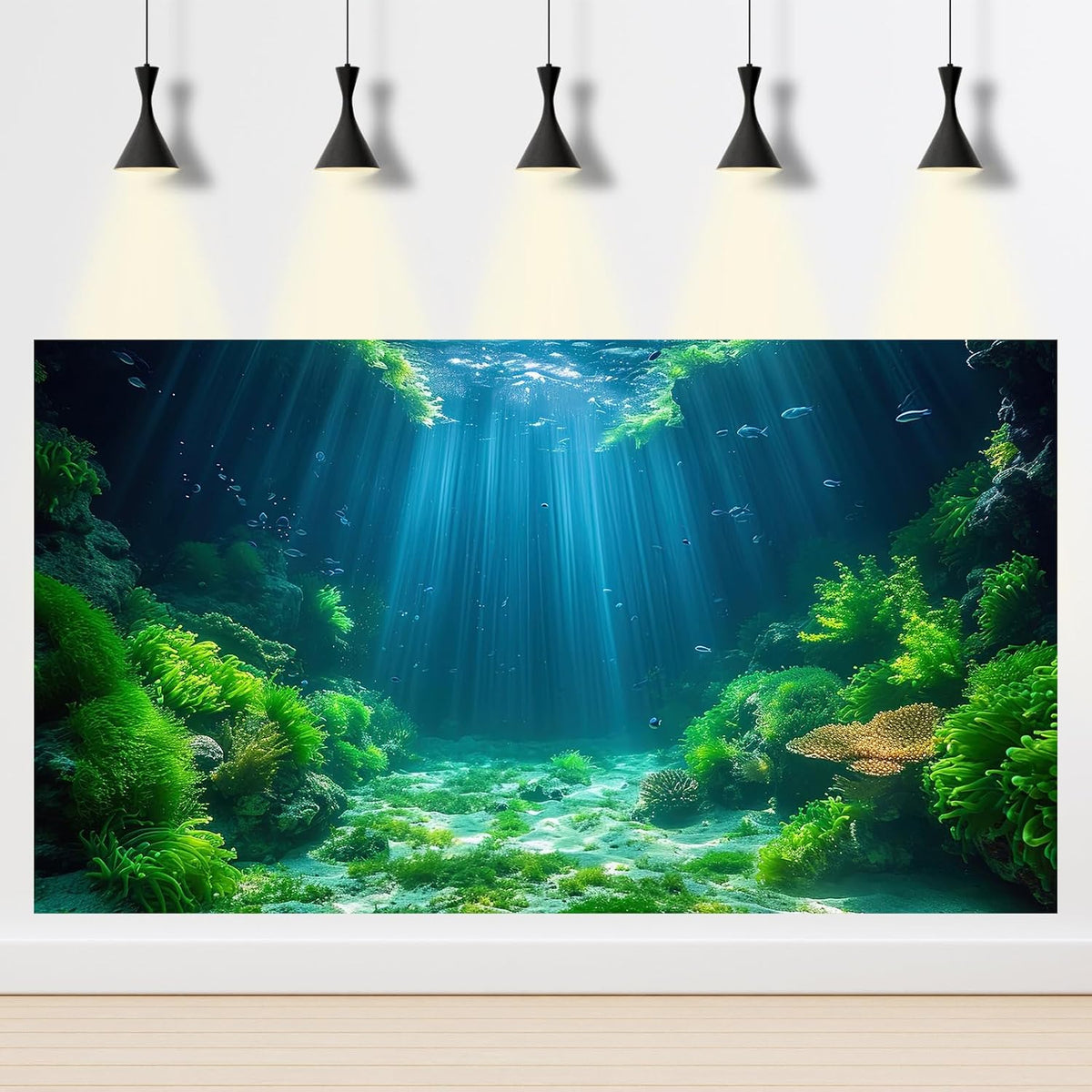 Aquarium background in vinyl showing aquatic plants, 24 by 12 inches, for fish tanks and terrariums - view 3