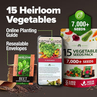 HOME GROWN 𝗨𝗦𝗔 𝗣𝗥𝗘𝗠𝗜𝗨𝗠 15 Heirloom Vegetable Seeds 7,000+ 𝗡𝗢𝗡-𝗚𝗠𝗢 Seeds for Planting, Survival Garden Pack for Preppers, Emergency Bugout Gear, Indoor Outdoor Vegetable Gardening Kit