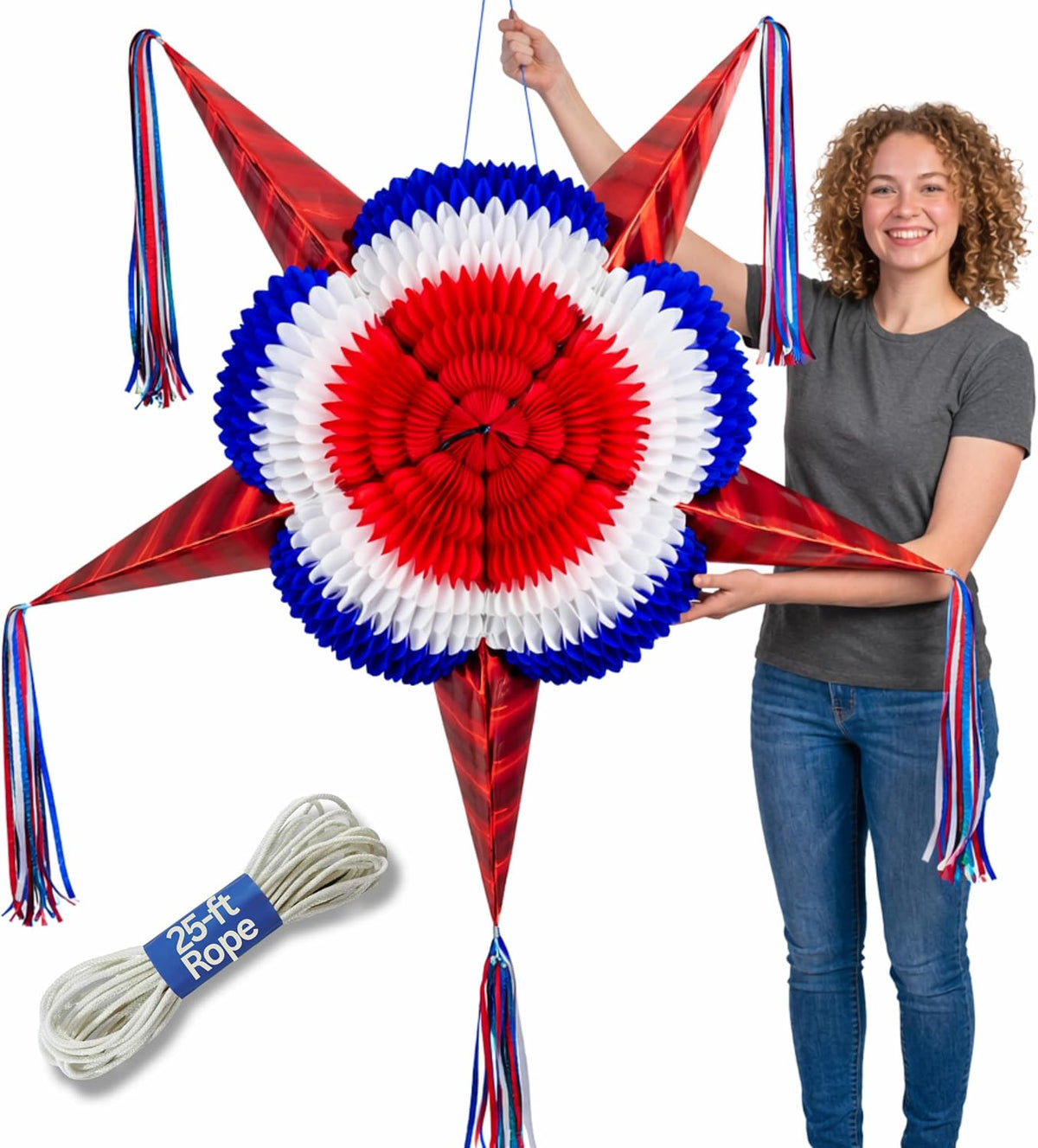 Mexican Piñata, Christmas Pinata - Red, White, Blue 52"
