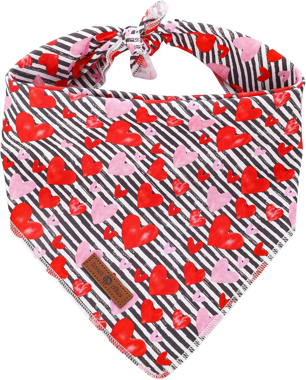 Lionet Paws Spring Daisy Dog Bandana Washable Cotton Handkerchief - Stripe Hearts / Large (Pack of 1)