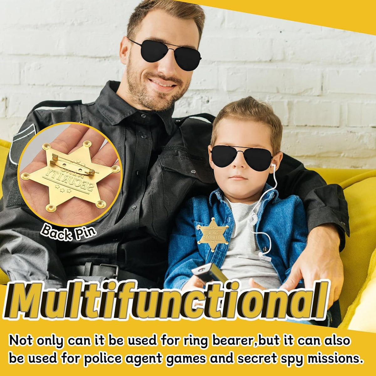 OJYUDD ring bearer security set with metal badge, sunglasses and spy earpiece - view 4