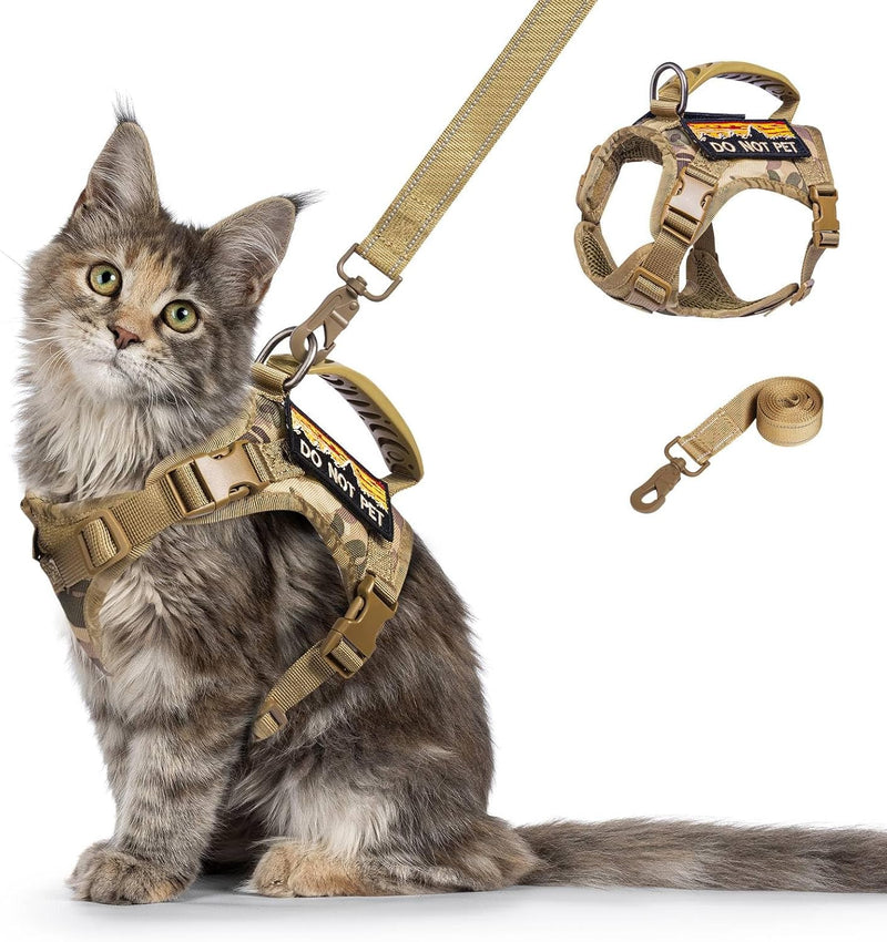 Tactical Cat Harness and Leash Set for Large Cats, Khaki - L / came khaki