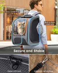 Pecute Cat Backpack Carrier, Large Space Cat Bubble Backpack - Gray-on-Gray Color Blocking / 12.6"L x 10.2"W x 16.5"H - image 3