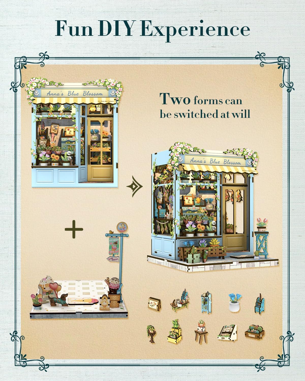 Cutefun Book Nook Kit, Bach Strings Musical Instrument Store - Anna's Blue Blossom - image 4