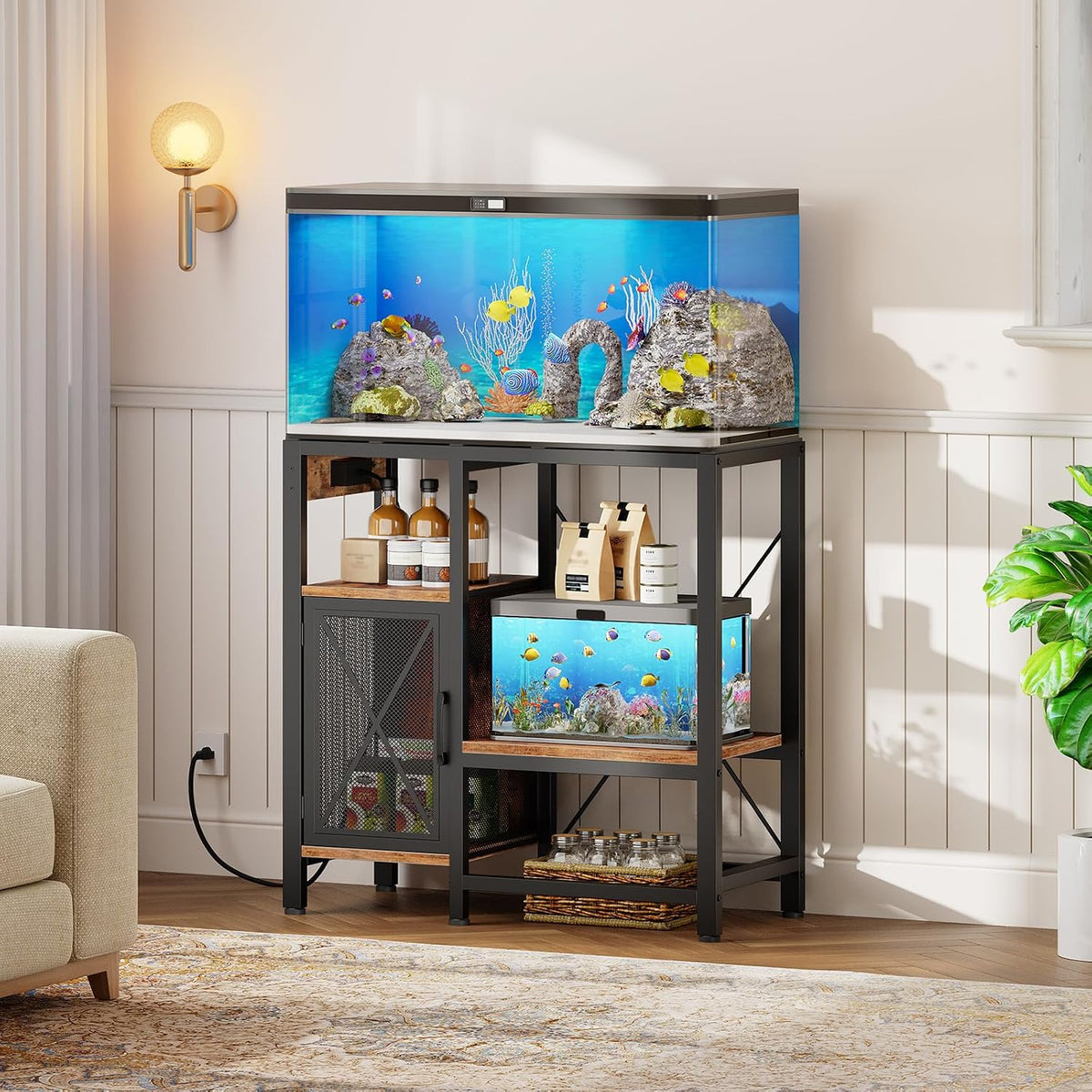 MAHANCRIS 40-50 Gallon Fish Tank Stand with Power Outlet and Storage – Essentials for Fish - Rustic Brown / 20-37 Gallon - image 2
