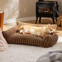 Bedsure Cute Dog Couch for Pets - Fluffy Dog Sofa with Premium Soft Corduroy Fleece, Pet Couch Bed with Washable Cover, Supportive Pet Sofa Bed for Medium Large Dogs, 36in, Copper Brown