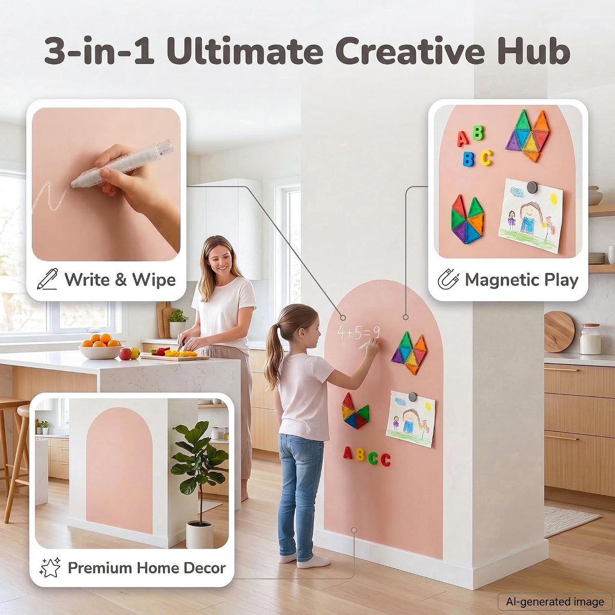 Qiytecno magnetic arch wall decal in quiet gray with chalk drawing - view 18