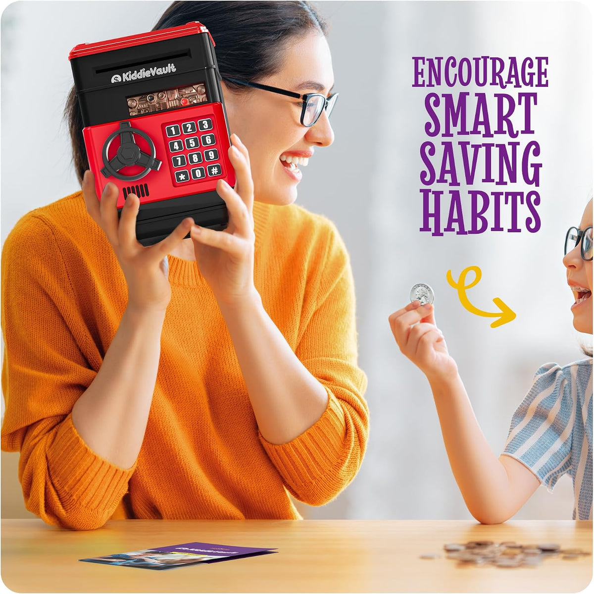 Piggy Bank for Kids, Electronic Money Saving Box w/Code - Red - image 4