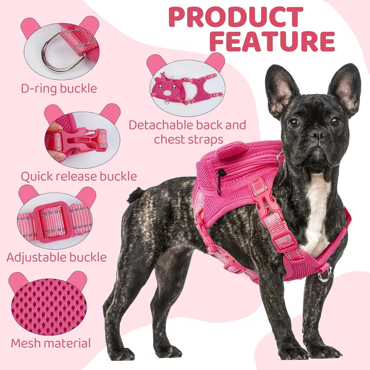 Dog Harness with Backpack - X-Small / Pink pig - image 2