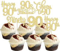30 Pack Happy 80th Birthday Cupcake Toppers Gold Glitter Eighty - 90th / Gold