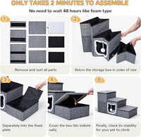 Bilibrara Dog Stairs for Small Dogs, Foldable Pet Steps for High Bed, Non-Slip 3-Step Cat Stairs with Storage, Condo and Fluffy Ball, Small Dog Indoor Ramp for Couch Window, 16'' H