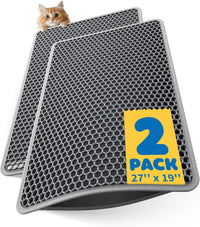 Powools Ultra-Large Cat Litter Mat, 27'' x 19", Double-Layer - 27'' x 19'' - 2 Pack / Grey